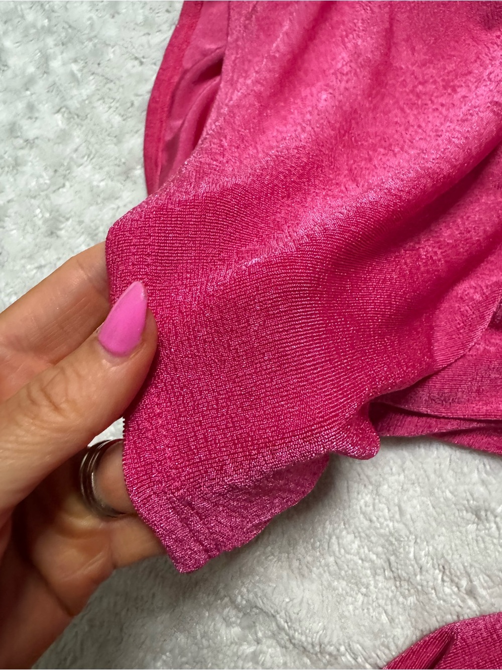 NWOT- LUCY IN THE SKY Square-Neck Long Sleeve Shimmer Mini Dress in Fuchsia Pink - Picture 4 of 11